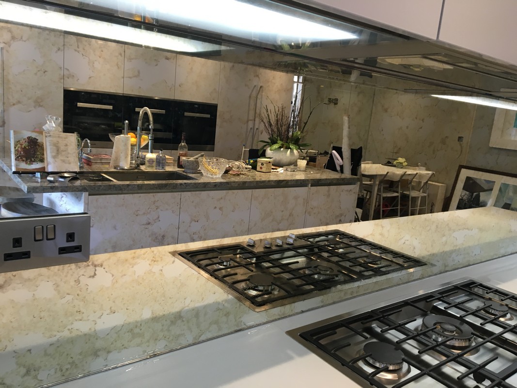 Mirror glass splashback in New Cross Gate luxury kitchen